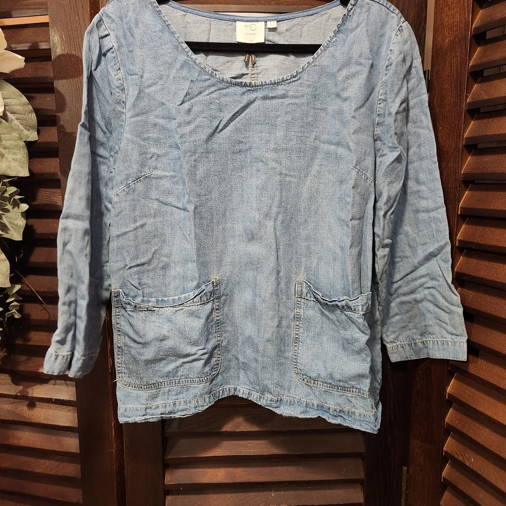 HD in Paris Light Blue Denim Tunic with Front Pockets